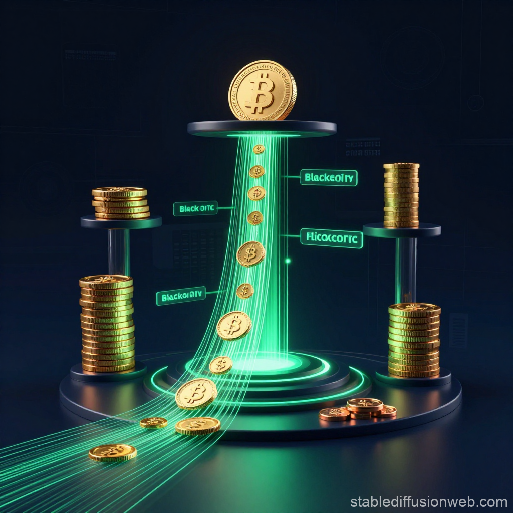 Digital Gold Flowing Through Futuristic Crypto Platform