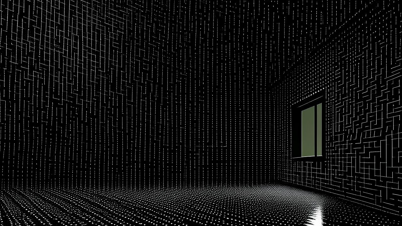 Digital Grid Room with Illuminated Window