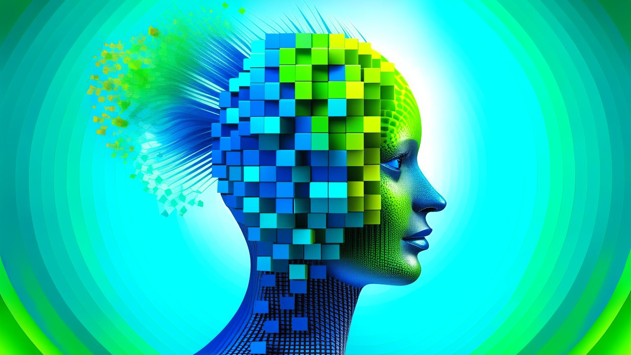 Digital Human Head Composed of Colorful Cubes