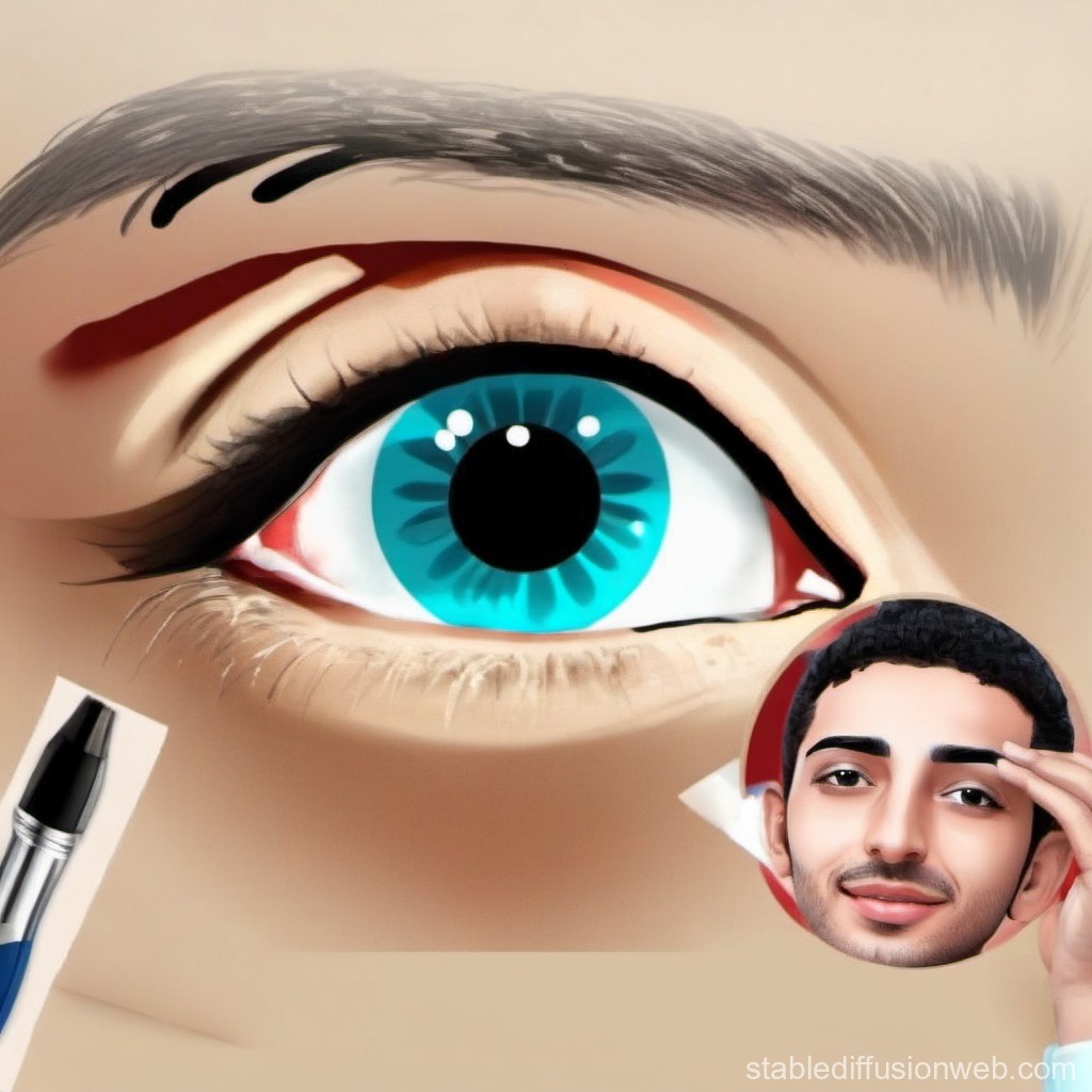 Digital Illustration of a Blue Eye with Eyeliner and Portrait Detail