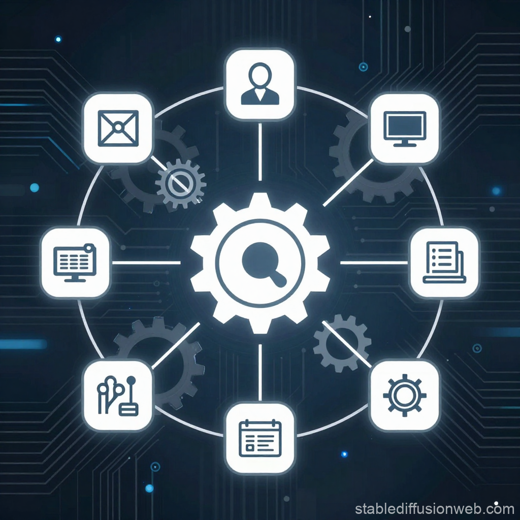 Digital Network Systems and Workflow Icons