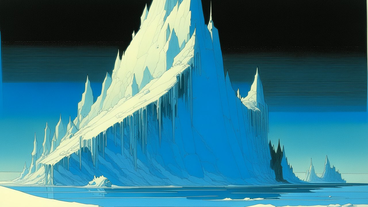 Digital Serigraphy of Majestic Iceberg Landscape