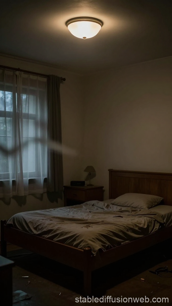 Dimly Lit Empty Bedroom with Flickering Light