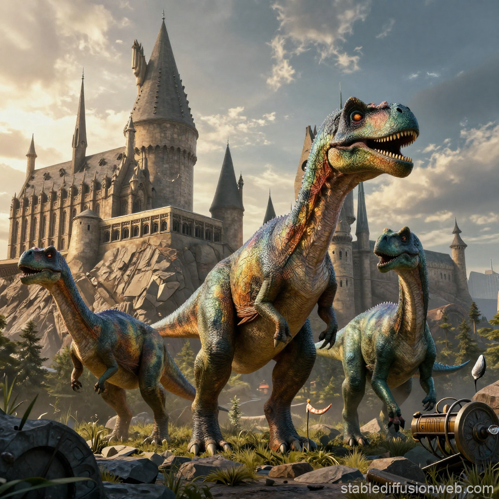 Dinosaurs Roaming Near Hogwarts Castle