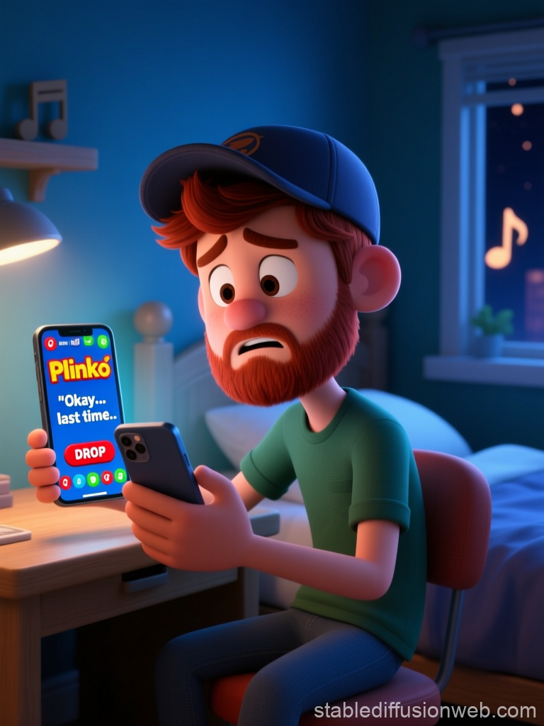 Disappointed Gamer Holding Phone with Plinko Game