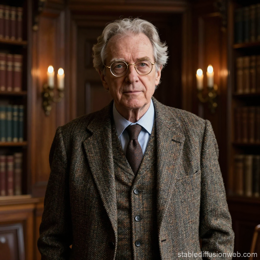 Distinguished Elderly Professor in Classic Library Setting