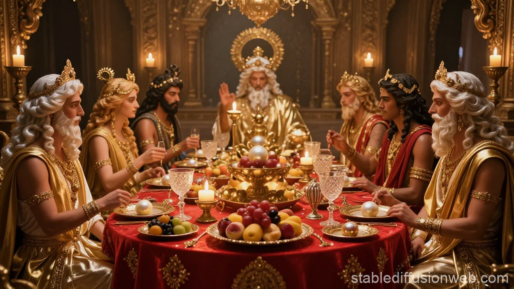 Divine Banquet of Ancient Gods in Golden Splendor