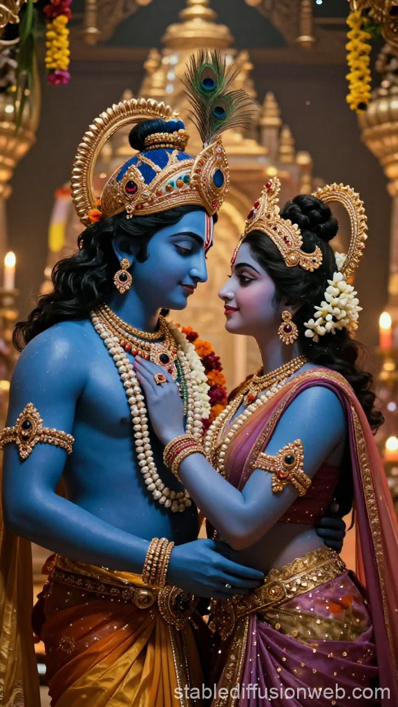 Divine Portrait of Krishna and Radha Embracing