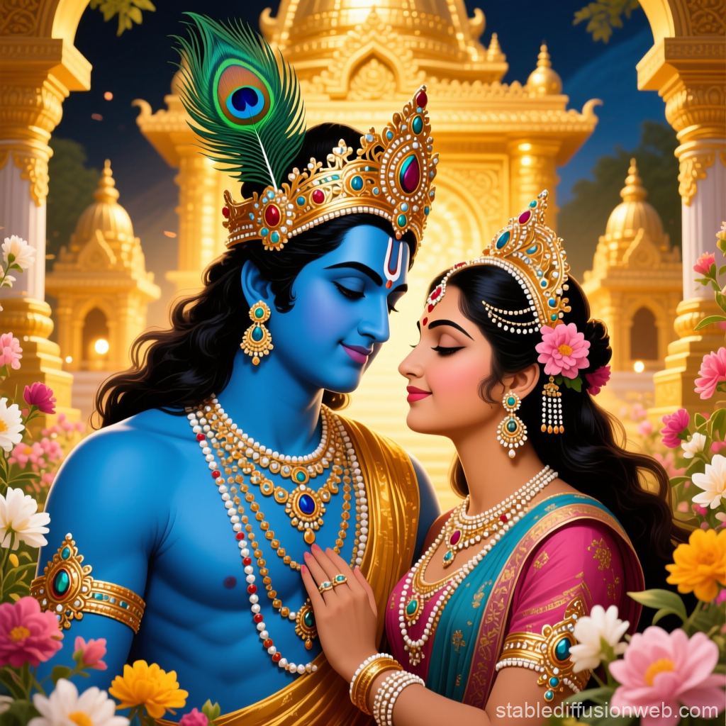 Divine Romance of Krishna and Radha in a Golden Temple