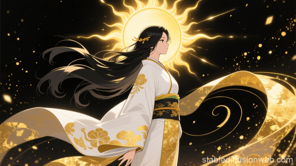 Divine Sun Goddess in Flowing Kimono