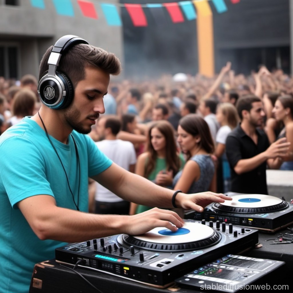DJ Mixing Music at Outdoor Party