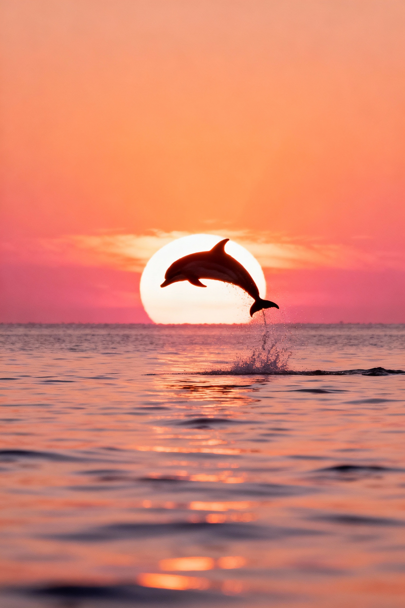 Dolphin Leaping at Sunset Over Calm Ocean