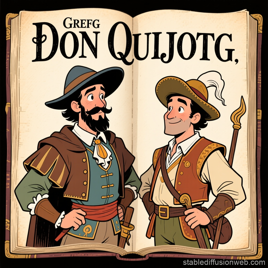 Don Quijote and Sancho Panza Illustrated in Classic Style