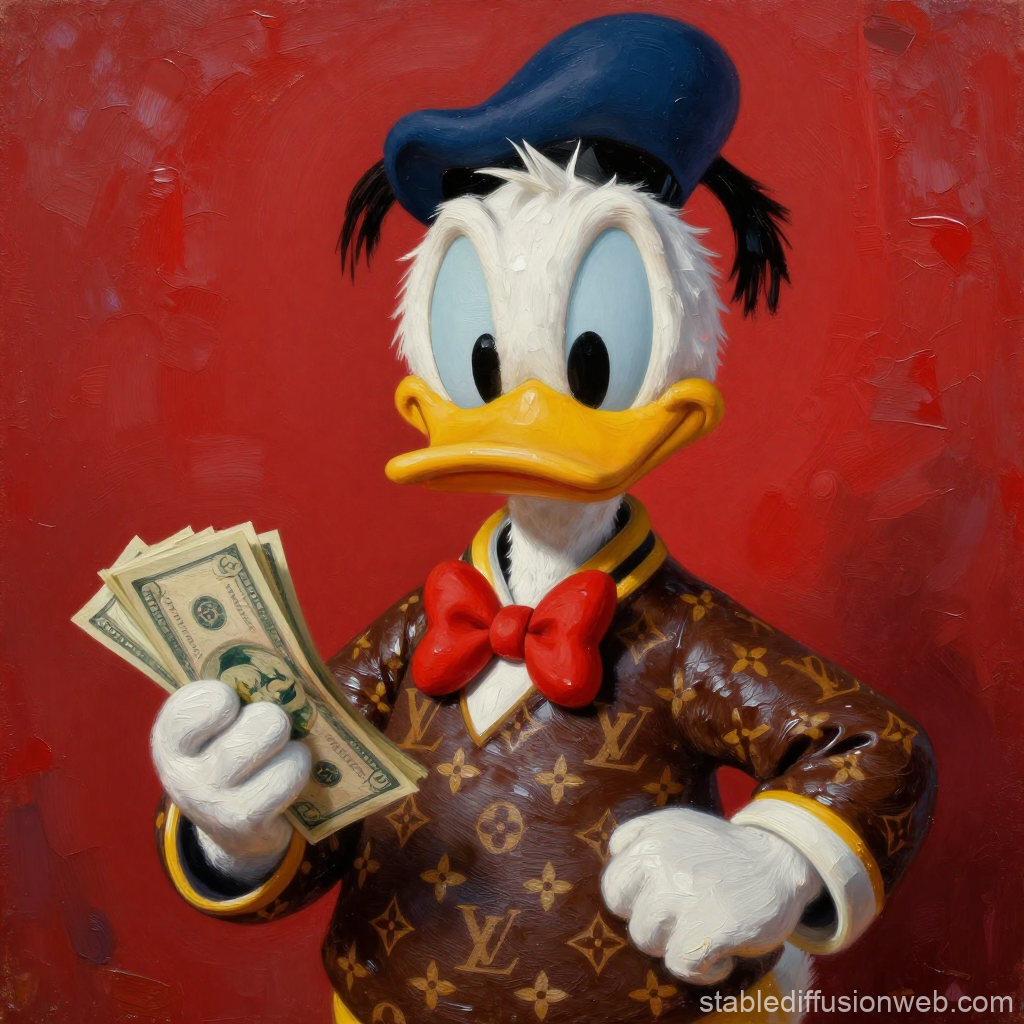Donald Duck in Luxury Fashion Holding Money