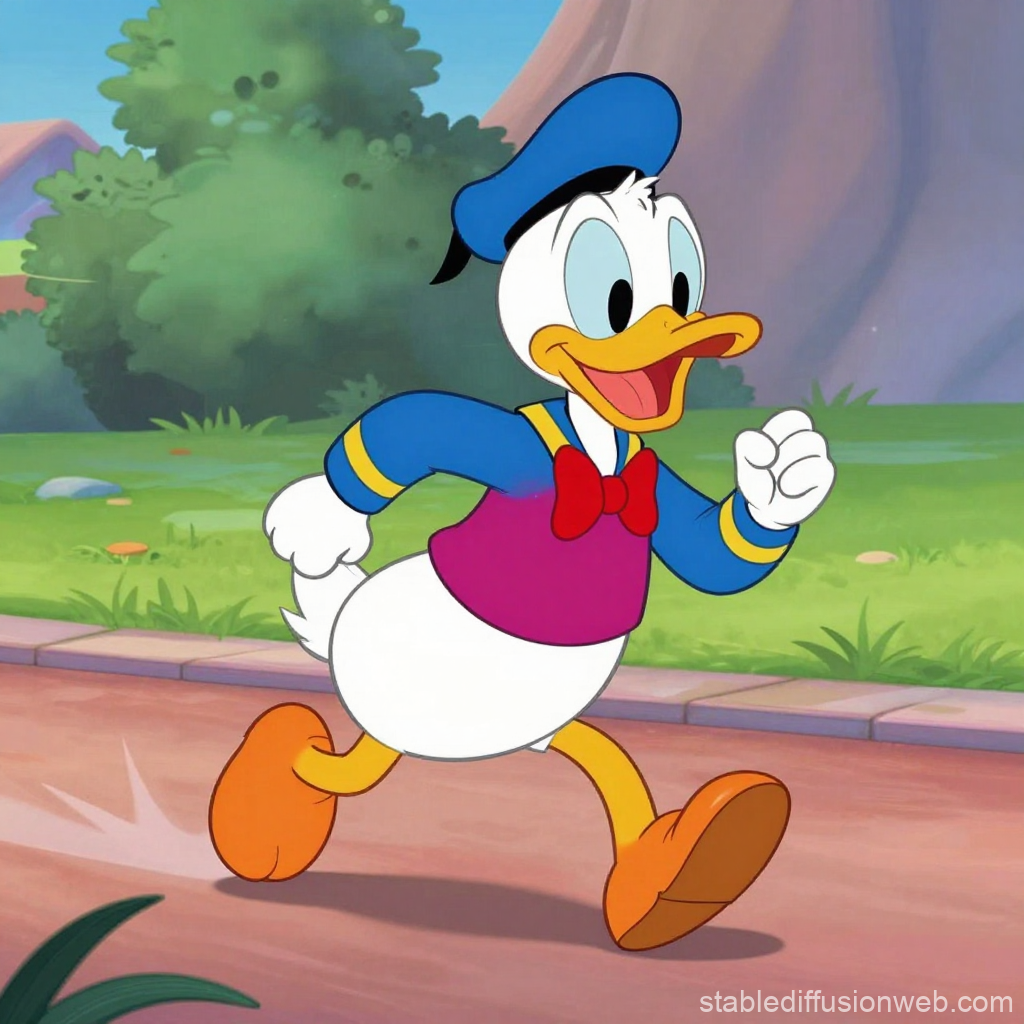 Donald Duck Running Happily in Classic Cartoon Style