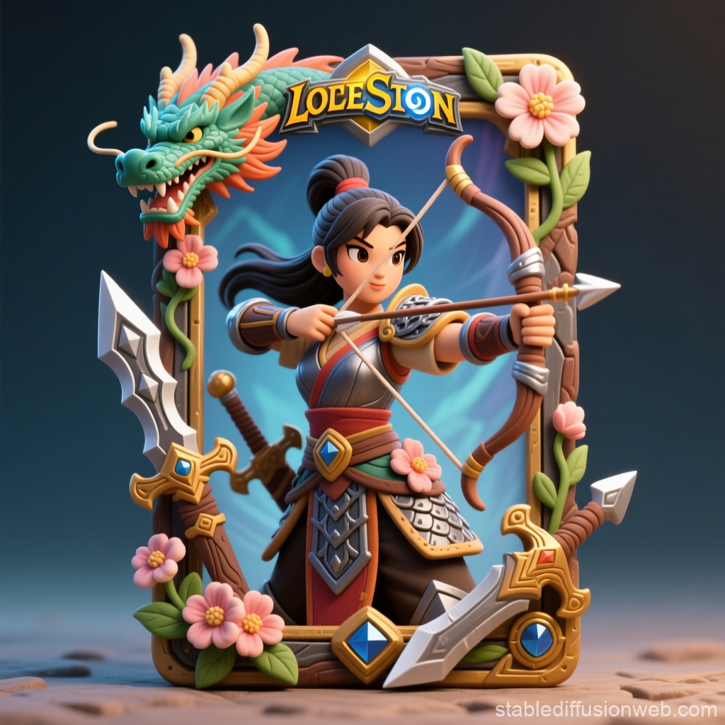 Dragon Knight Archer in Ornate Floral Frame