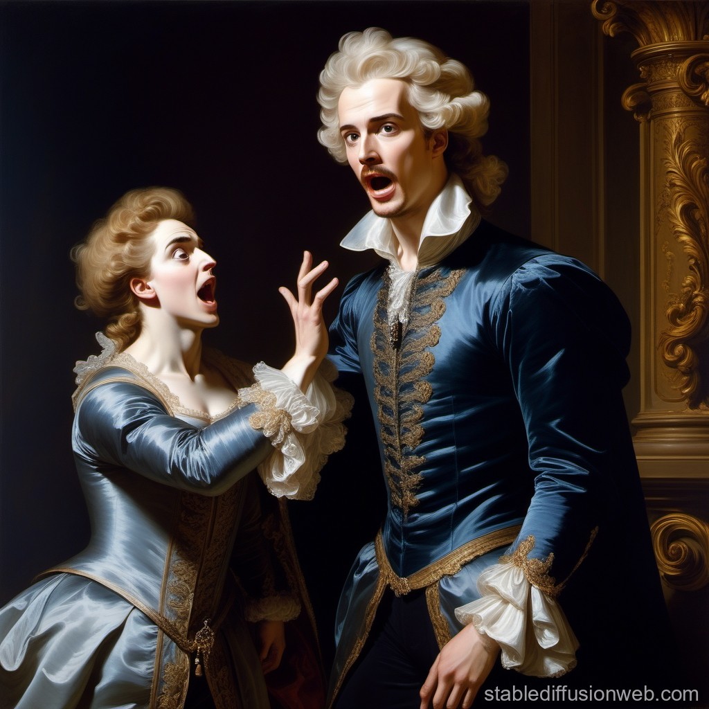 Dramatic 18th Century Aristocratic Couple in Blue Attire