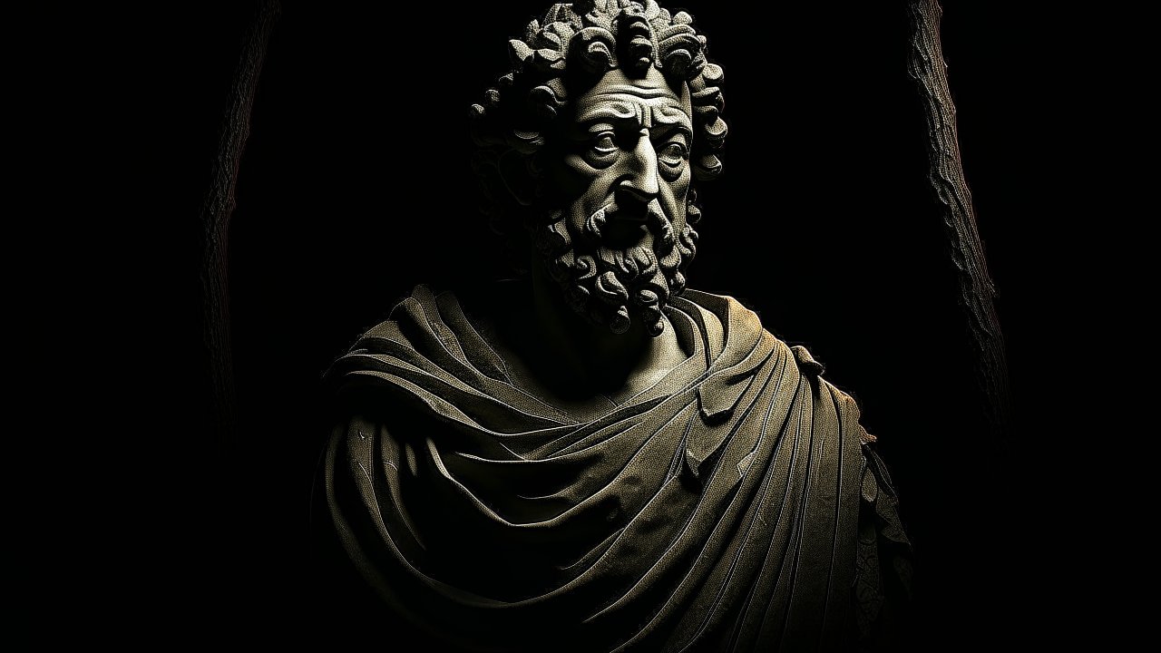 Dramatic Bust of Marcus Aurelius in Dark Lighting