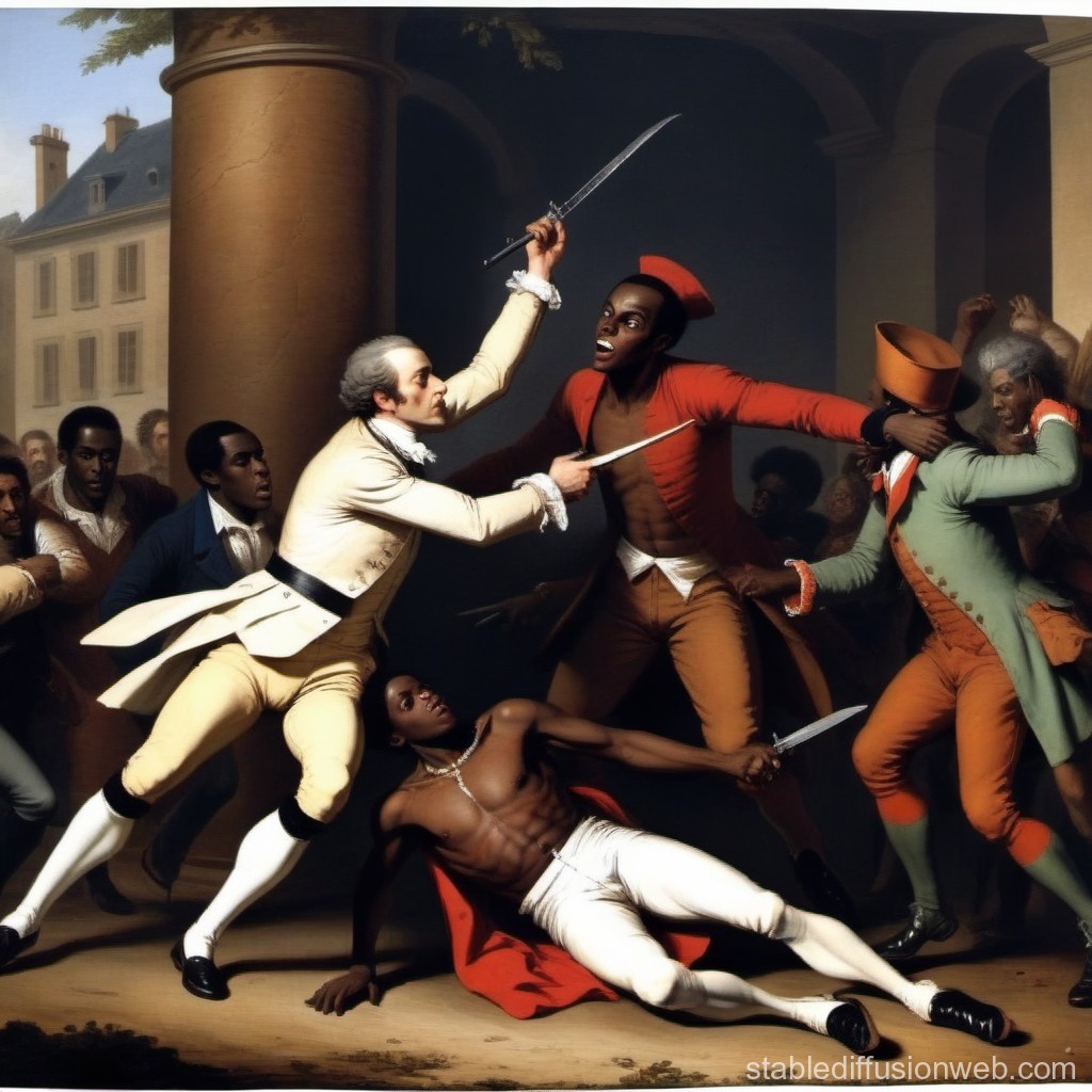 Dramatic Confrontation Between Armed Men in Historical Setting