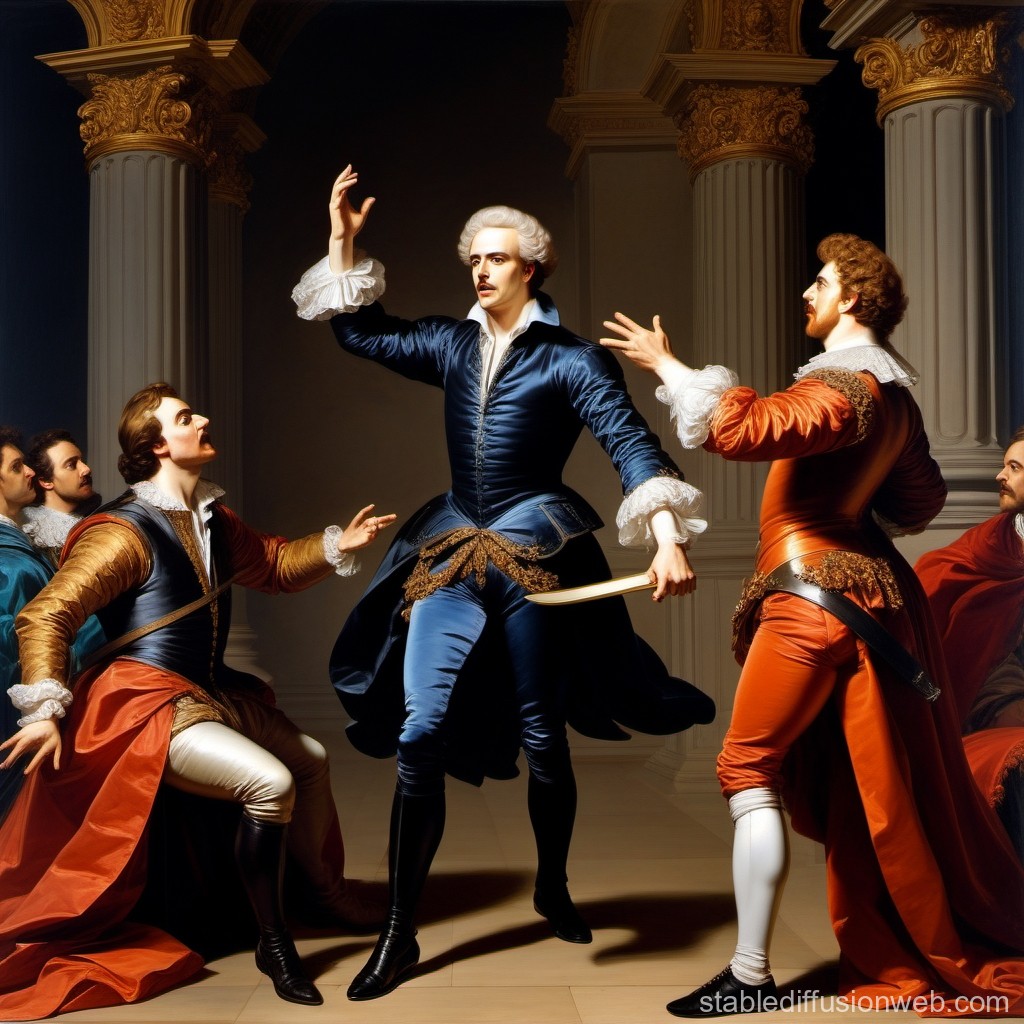 Dramatic Duel Scene in Baroque Style