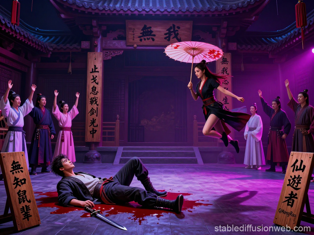 Dramatic Martial Arts Duel in Ancient Temple