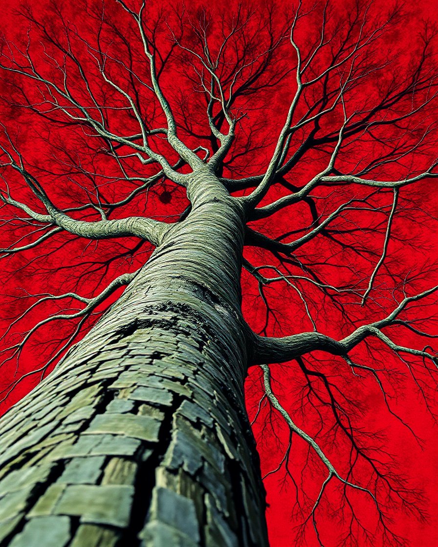 Dramatic Tree Silhouette Against Intense Red Sky