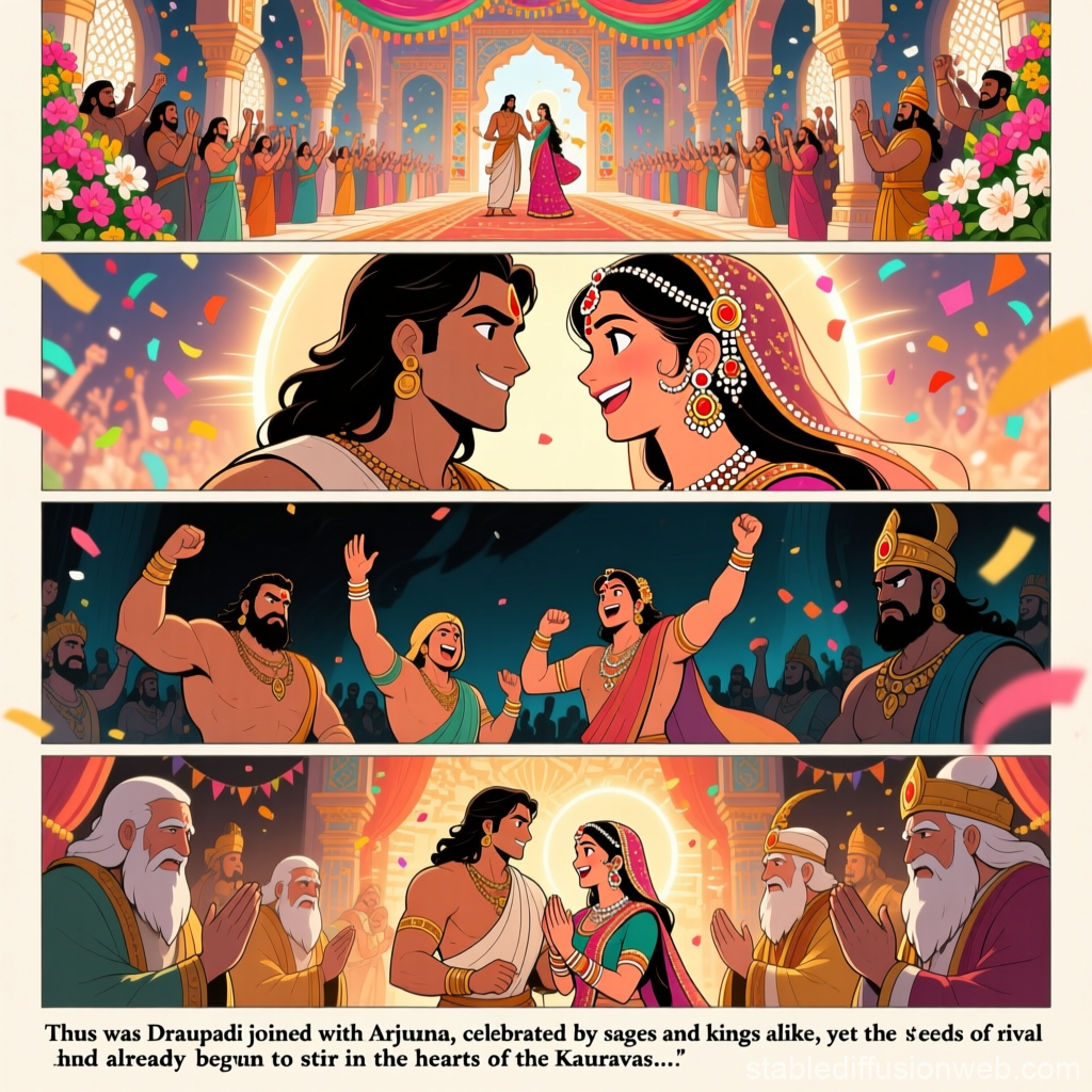 Draupadi's Victory Moment with Arjuna Celebrated by Kings and Sages