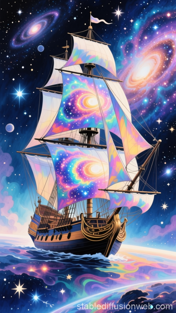 Dreamlike Galaxy Galleon Sailing Through Space