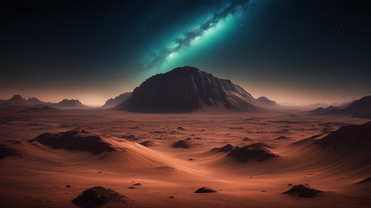 Dreamlike Martian Landscape Under Starry Sky