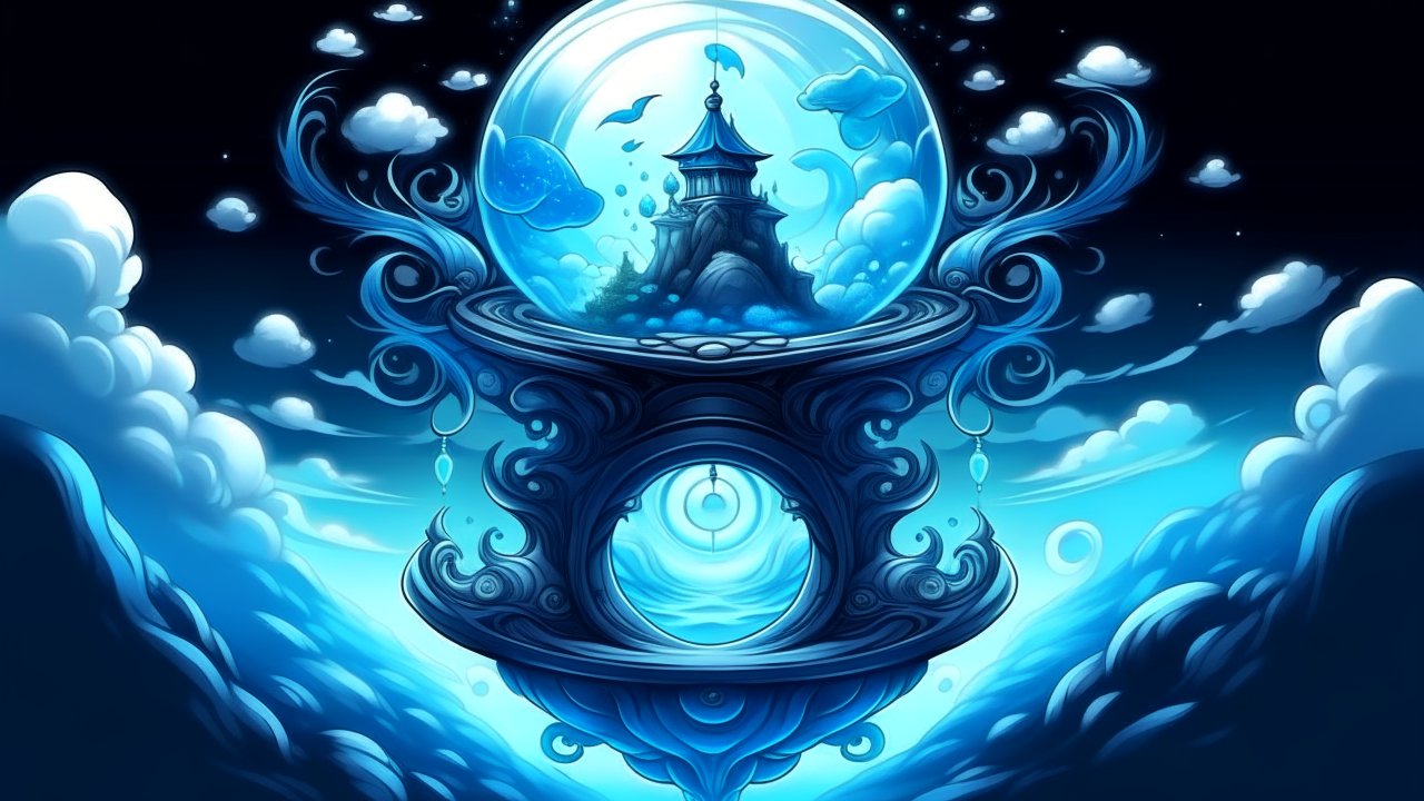 Dreamy Floating Temple in a Magical Blue Orb