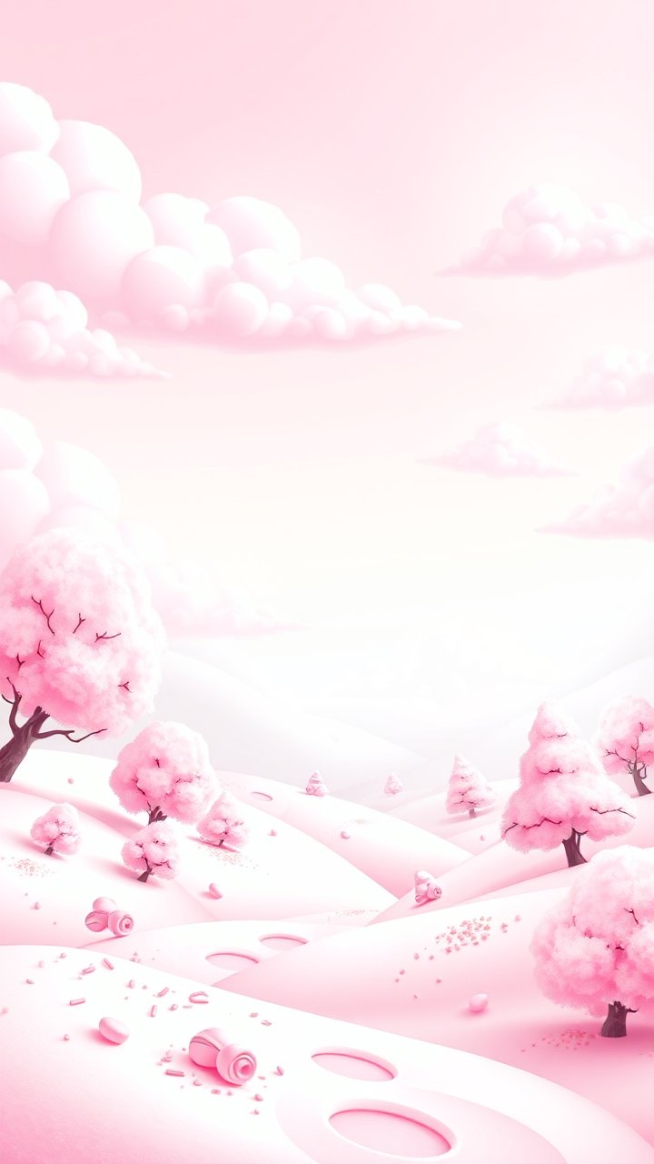 Dreamy Pink Candy Landscape with Cotton Candy Trees