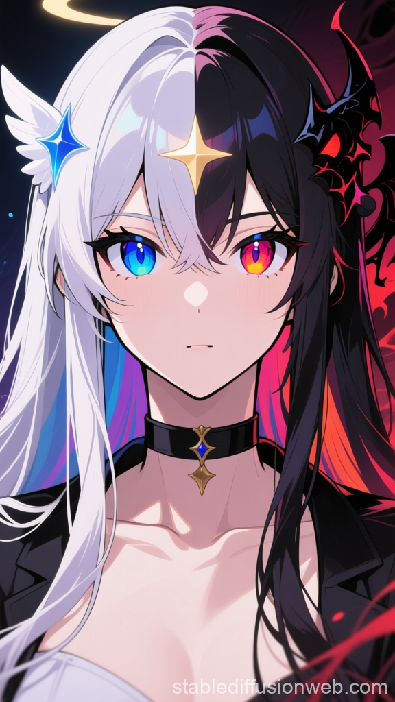 Duality Anime Girl with Contrasting Light and Dark Elements
