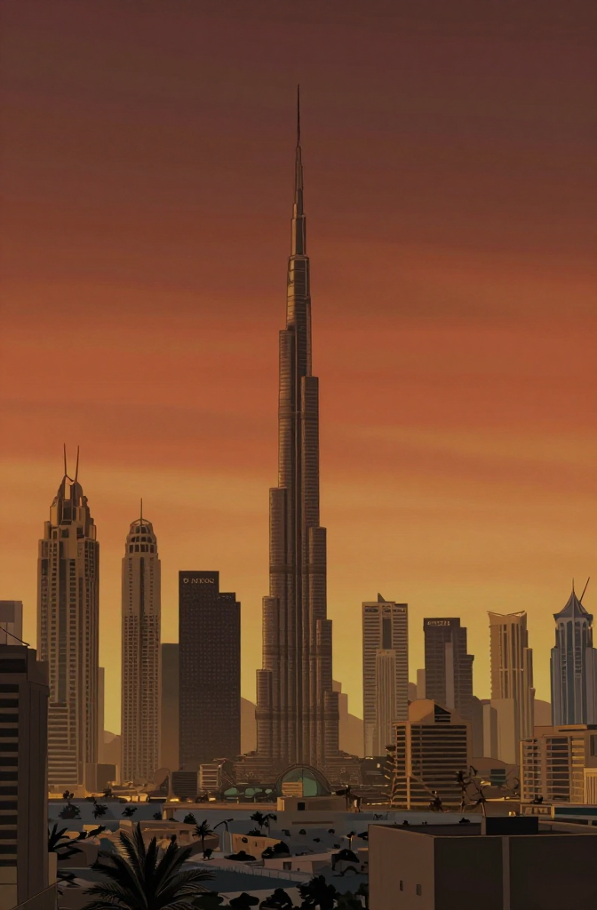 Dubai Cityscape at Sunset with Burj Khalifa
