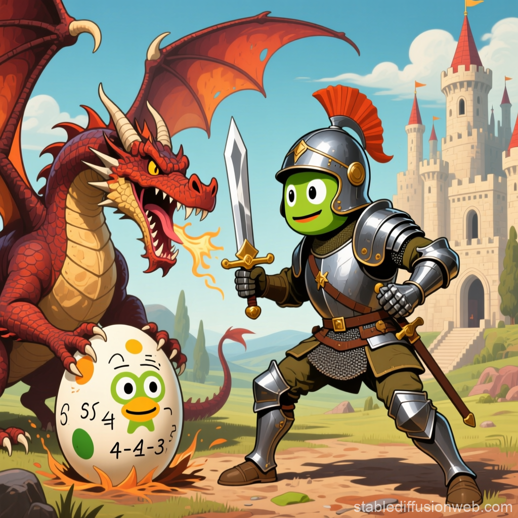 Duolingo Knight Faces Fiery Dragon Protecting an Egg