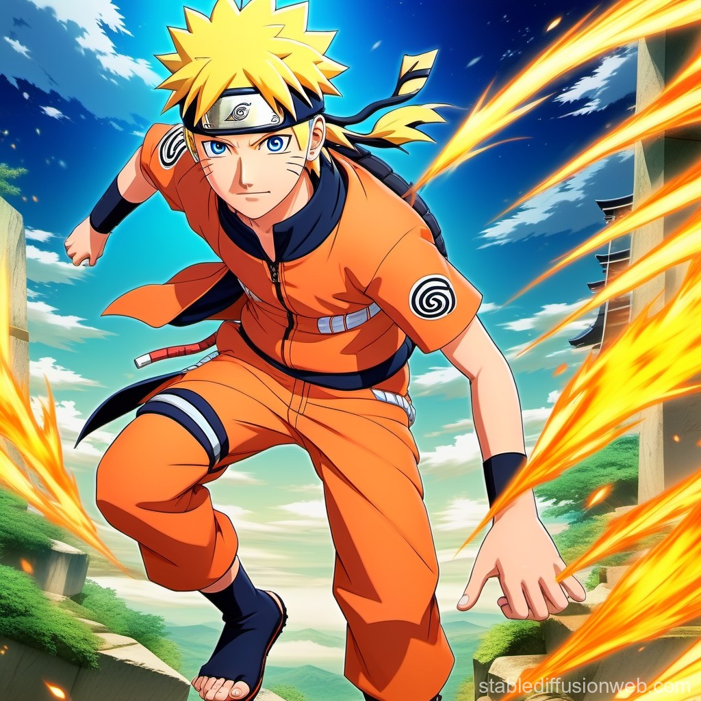 Dynamic Anime Character in Action Pose with Fiery Effects