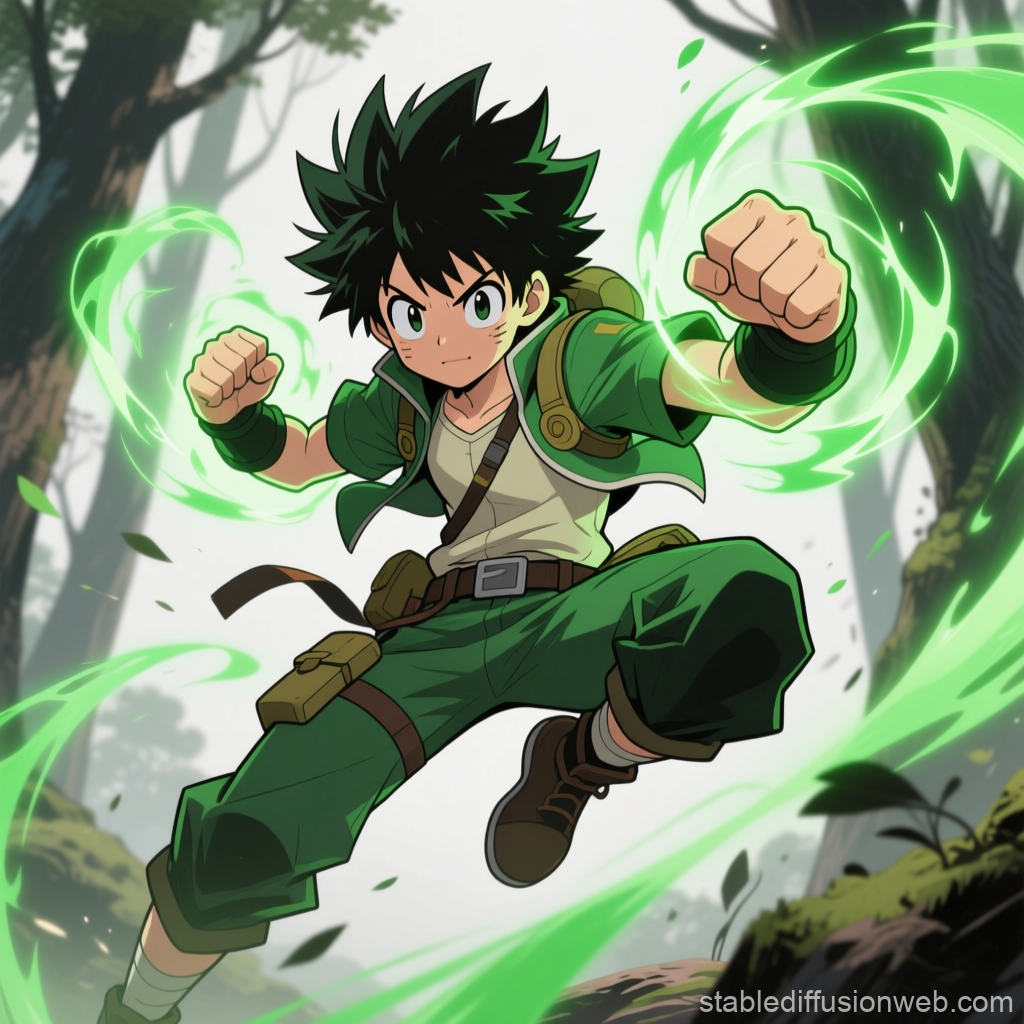 Dynamic Anime Character with Green Energy Aura