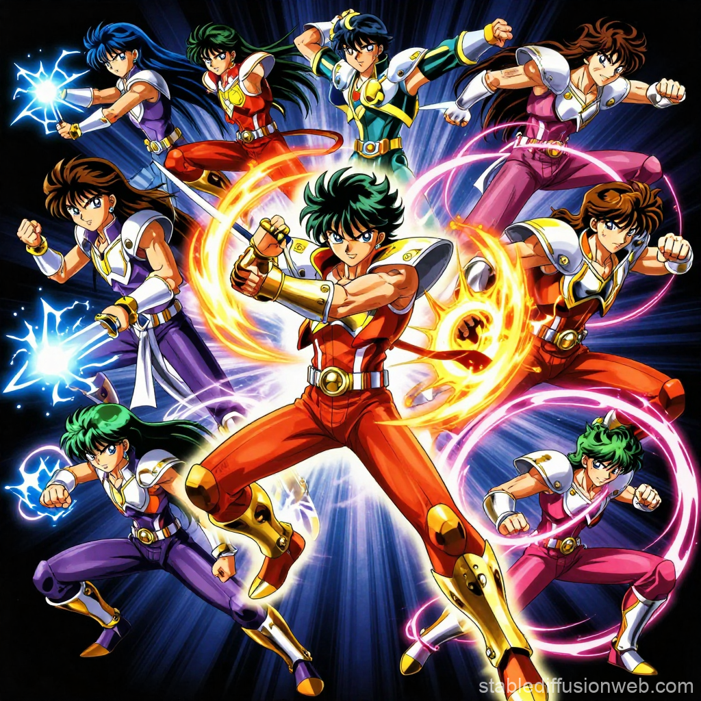 Dynamic Anime Hero Battle Poses with Energy Effects