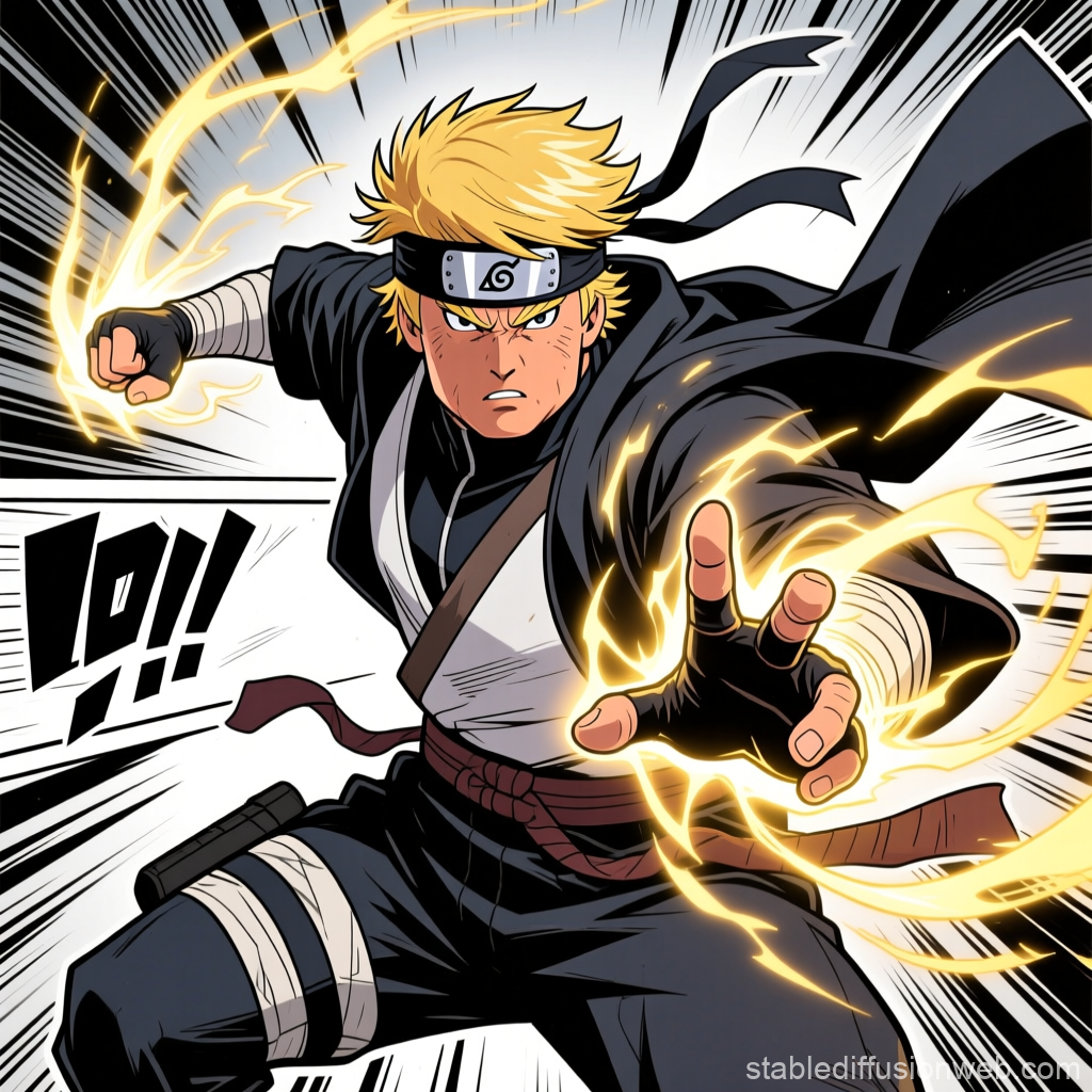 Dynamic Anime Ninja Character with Electric Powers