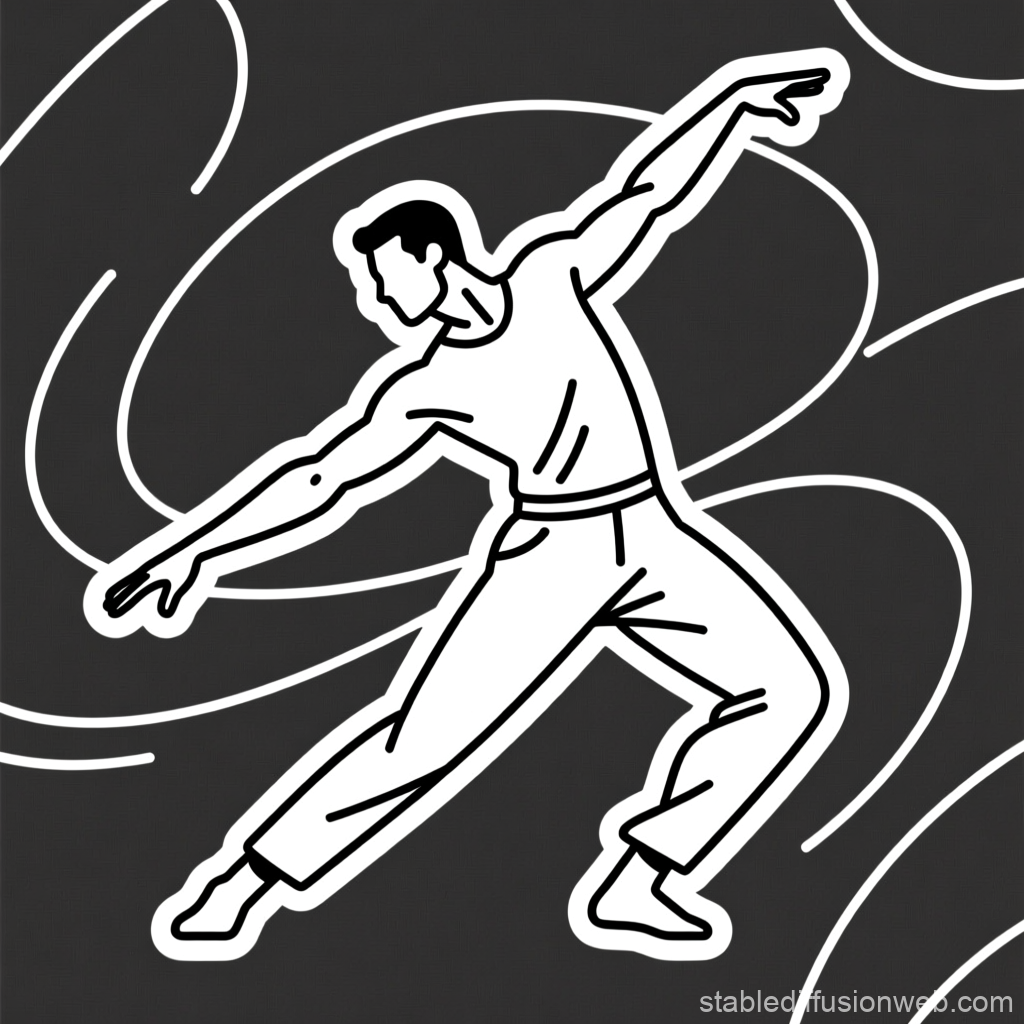 Dynamic Black and White Line Art of a Dancing Man