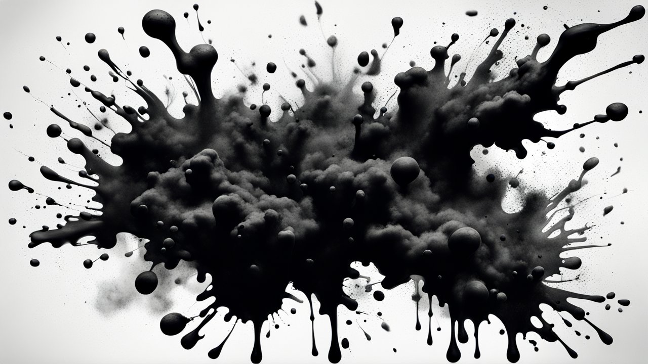 Dynamic Black Ink Splash with Volumetric Texture