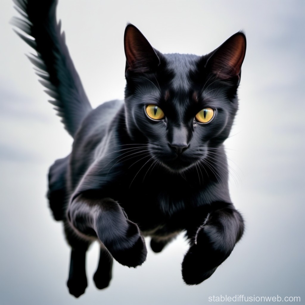Dynamic Close-Up of a Black Cat Leaping