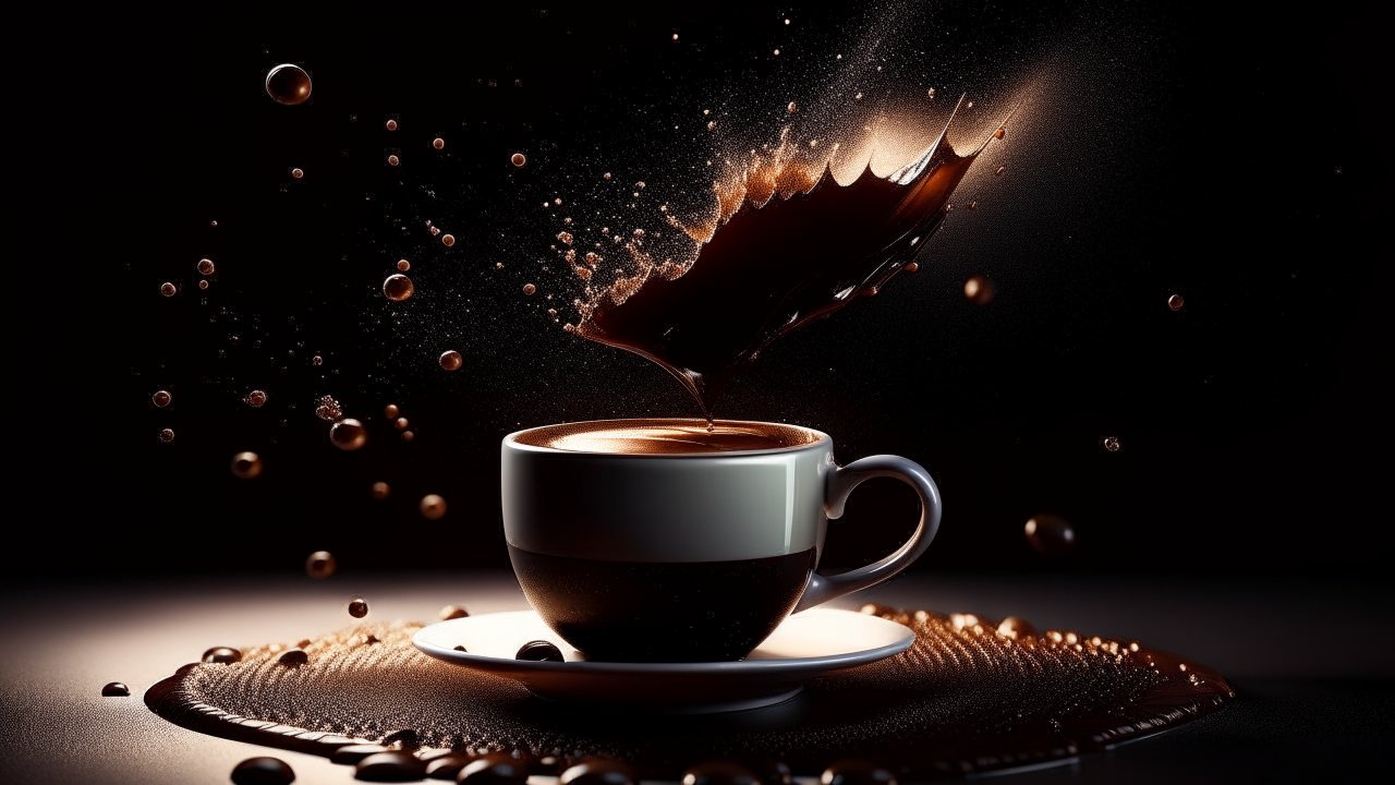 Dynamic Coffee Splash in a White Cup on Saucer