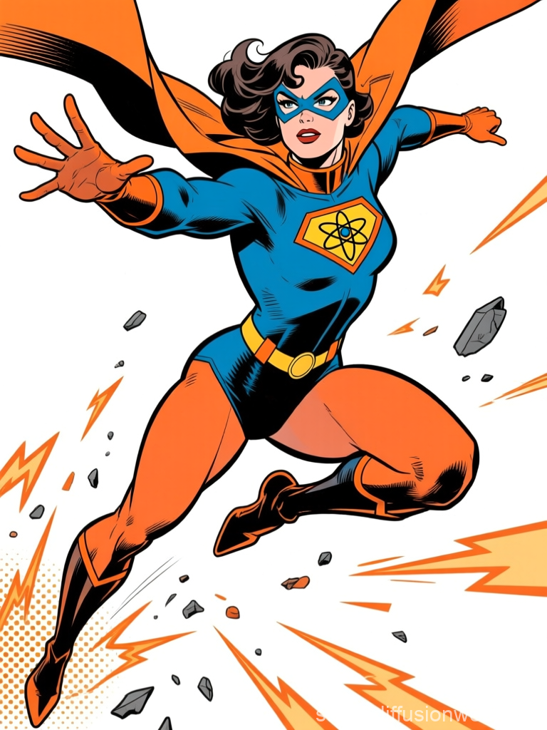 Dynamic Female Superhero Leaping in Classic Comic Style