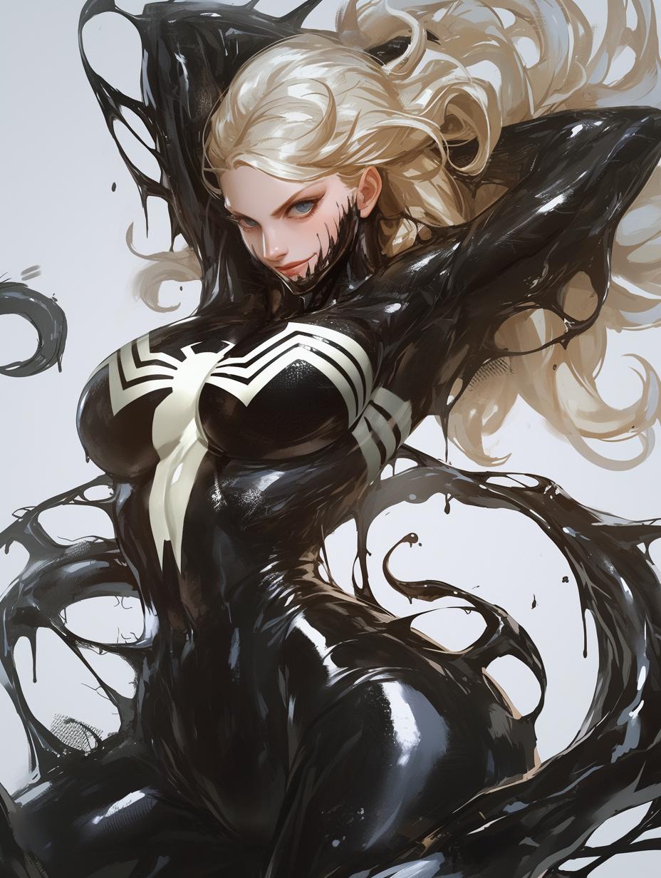 Dynamic Female Venom Character in Black Symbiote Suit