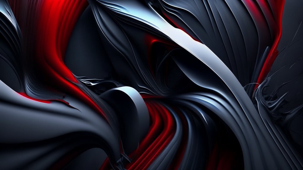 Dynamic Flow of Dark Abstract Curves with Red Accents
