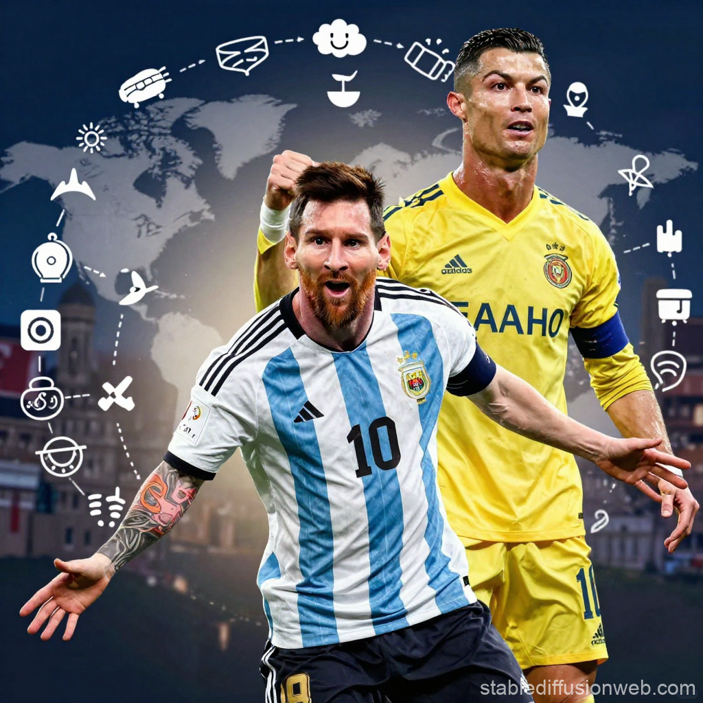 Dynamic Football Icons Messi and Ronaldo in Action