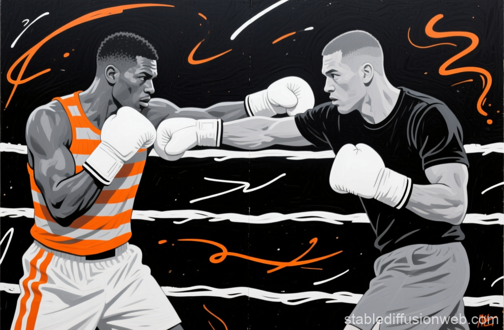Dynamic Mural of Two Boxers in Action