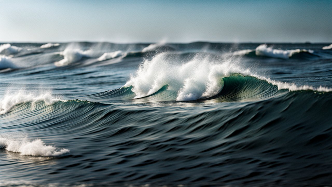 Dynamic Ocean Waves Crashing with White Foam
