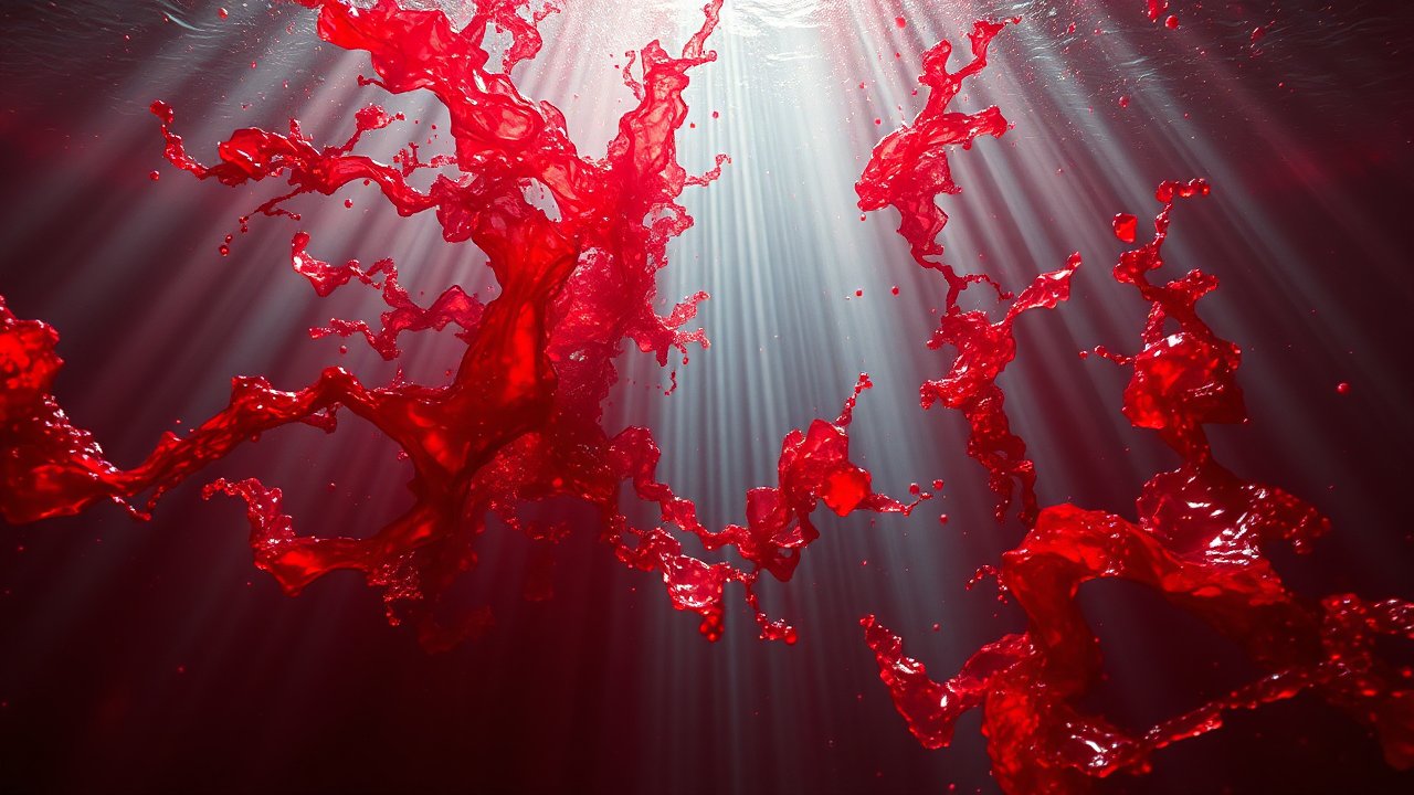 Dynamic Red Liquid Splash with Light Rays