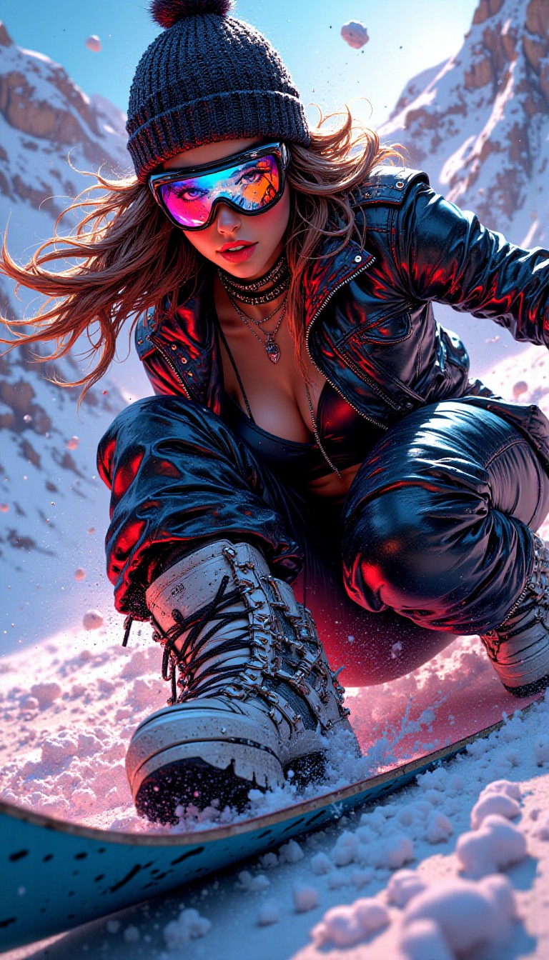 Dynamic Snowboarding Portrait with Reflective Goggles